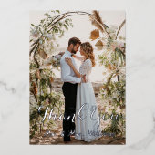 Zilver Weddenschap Fotoflat Hartelijk dank Folie Uitnodiging (Voorkant)