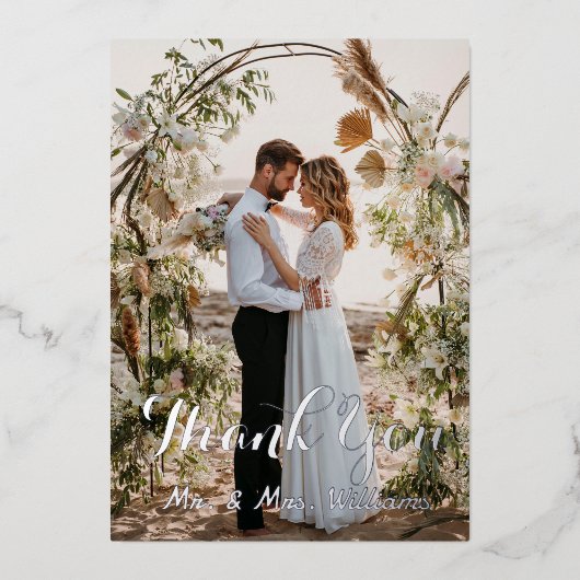 Zilver Weddenschap Fotoflat Hartelijk dank Folie Uitnodiging (Voorkant)