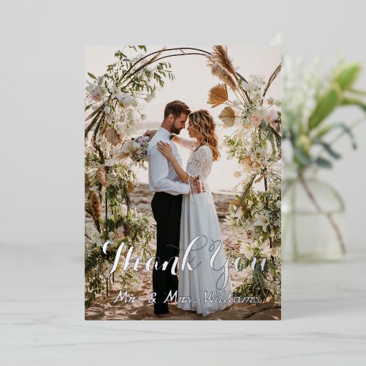 Zilver Weddenschap Fotoflat Hartelijk dank Folie Uitnodiging (Staand Voorkant)