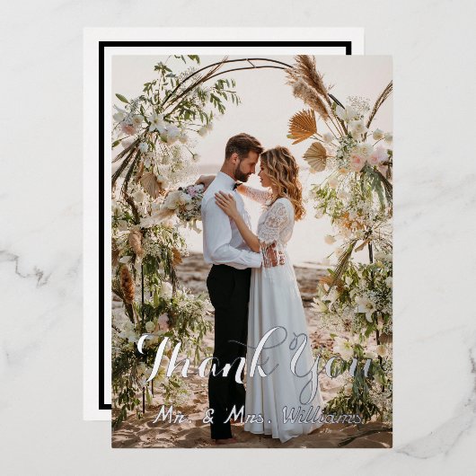 Zilver Weddenschap Fotoflat Hartelijk dank Folie Uitnodiging (Voorkant / Achterkant)