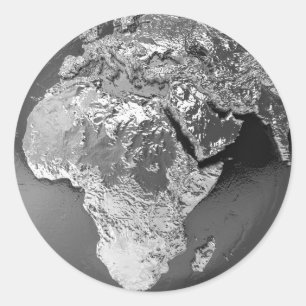 Zilver Wereldbol - Afrika, 3d render Ronde Sticker