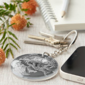 Zilver Wereldbol - Europa, 3d Render Sleutelhanger (Voorkant Rechts)