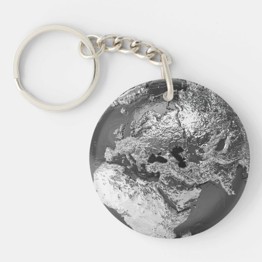 Zilver Wereldbol - Europa, 3d Render Sleutelhanger (Voorkant)