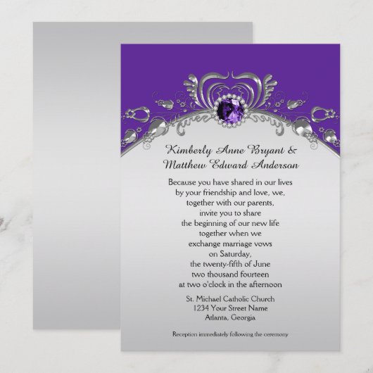 zilver wervelt Paarse edelstenen diamanten Kaart (Voorkant / Achterkant)