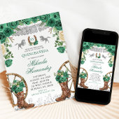 Zilver Western Groen Jagerspaard Quinceanera Kaart