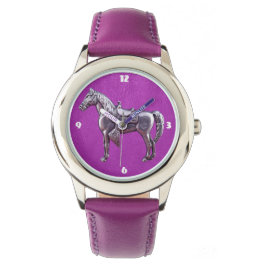 ZILVER WESTERN PAARD Paarse Lederen Horloge