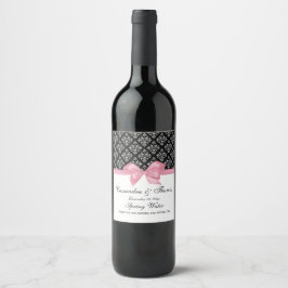  Zilver Whisasje Damask Roze Bow DIY BG Wijn Etiket