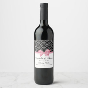  Zilver Whisasje Damask Roze Bow DIY BG Wijn Etiket