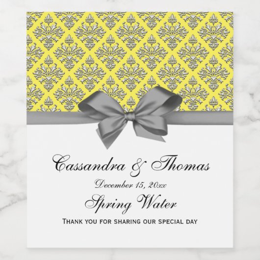  Zilver Whisky Damask Grey Bow DIY BG Wijn Etiket (Enkel label)