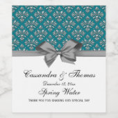  Zilver Whisky Damask Grey Bow DIY BG Wijn Etiket (Enkel label)