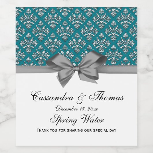  Zilver Whisky Damask Grey Bow DIY BG Wijn Etiket (Enkel label)