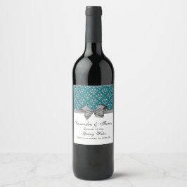  Zilver Whisky Damask Grey Bow DIY BG Wijn Etiket