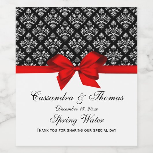  Zilver Whisky Damask Red Bow DIY BG Wijn Etiket (Enkel label)