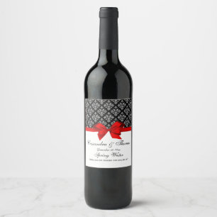 Zilver Whisky Damask Red Bow DIY BG Wijn Etiket