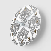 Zilver & White Damask Glam Modern Personalized Ronde Klok (Hoek)