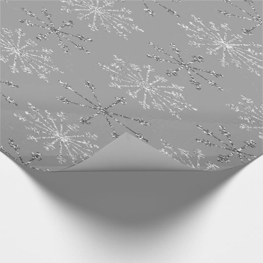 Zilver White Glitter Snowflakes Grey Cadeaupapier (Hoek)