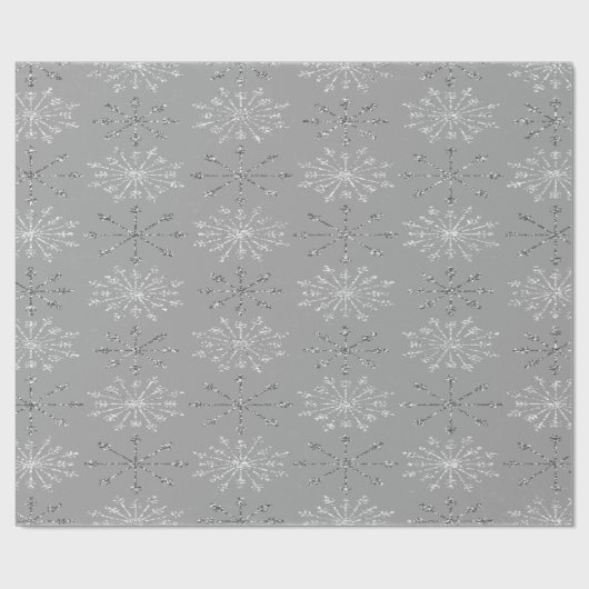 Zilver White Glitter Snowflakes Grey Cadeaupapier (Vlak)