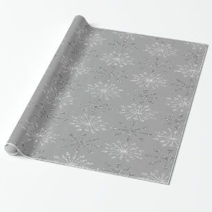 Zilver White Glitter Snowflakes Grey Cadeaupapier