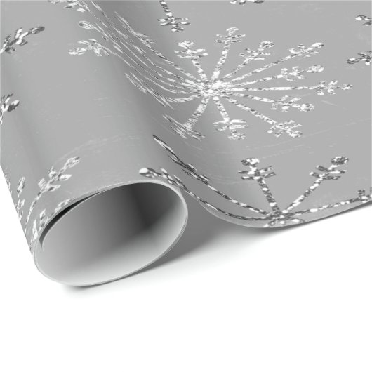 Zilver White Glitter Snowflakes Grey Cadeaupapier (Rol Hoek)