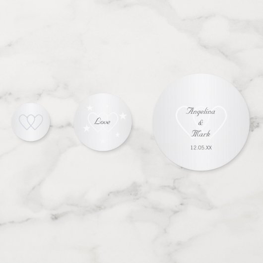 Zilver & White Personalized Weddentafel Confetti (Voorkanten)