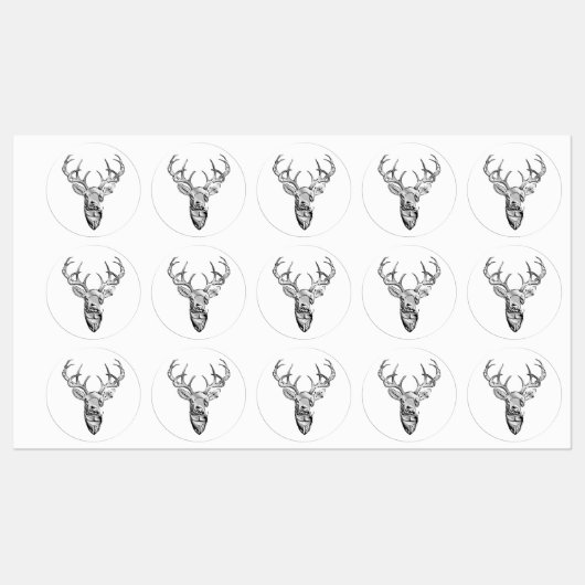 Zilver Whitetail Herten 1n Stijl Print Labels (Vel)
