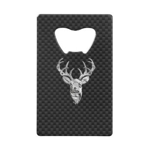 Zilver Wild Deer op Carbon Fiber Style Print Creditkaart Flessenopener
