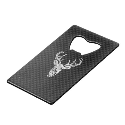 Zilver Wild Deer op Carbon Fiber Style Print Creditkaart Flessenopener (Voorkant Gekanteld)