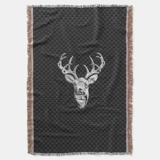 Zilver Wild Deer op Carbon Fiber Style Print Deken (Voorkant Verticaal)