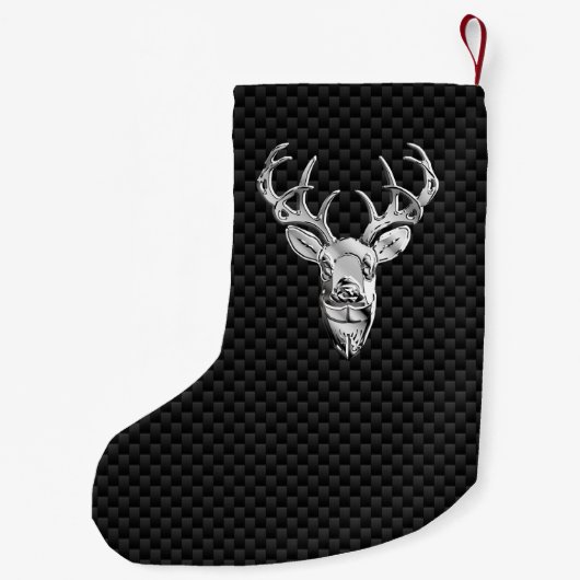 Zilver Wild Deer op Carbon Fiber Style Print Kleine Kerstsok (Achterkant)