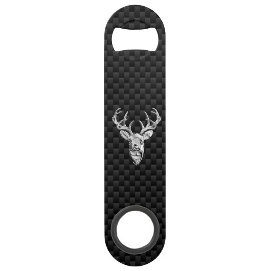 Zilver Wild Deer op Carbon Fibre Style Print Speed Flessenopener (Voorkant)