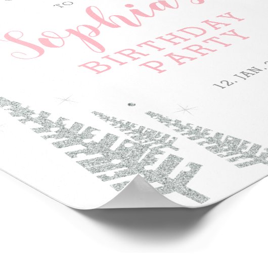 Zilver Winter Girl Birthday Party Welkomstteken Poster (Hoek)
