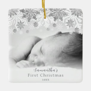 Zilver Winter Snowflakes Personeel Baby Keramisch Ornament