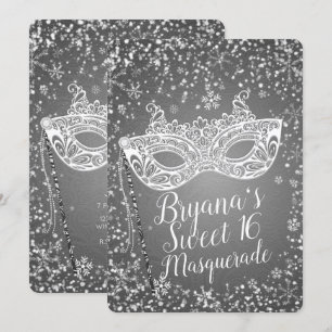 Zilver Winter Wonderland Maskerade Sweet 16 Feestj Kaart