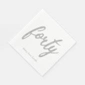 Zilver Wit 40 Verjaardagsfeestje Glitter "Forty" Servet (Hoek)