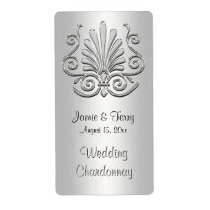Zilver Wit Art Deco Damask Party Wijnlabel 2 Etiket