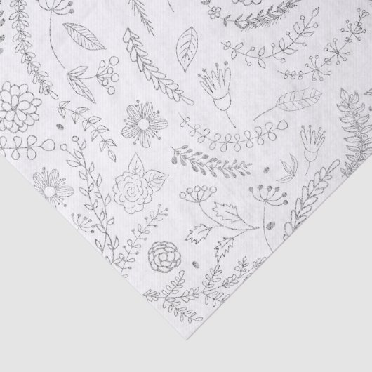 Zilver & Wit Botanisch Elegant Glam Bloemen Tissuepapier (Detail)