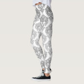 Zilver & Wit Damask Chic Modern Elegant Patroon Leggings (Links)
