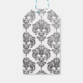 Zilver & Wit Damast Bruiloft Uitgeefcadeau Cadeaulabel (Achterkant)