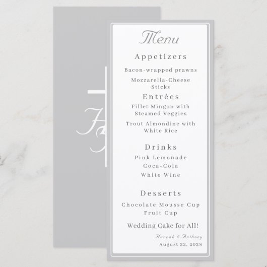 Zilver & Wit De Verfijnde Katholieke Bruiloft Menu (Voorkant / Achterkant)