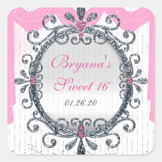 Zilver Wit Fantasie Kader Verjaardagsfeest Sticker (Voorkant)