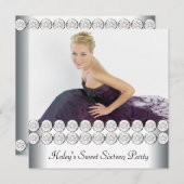 Zilver Wit Foto Sweet 16 Verjaardagsfeest Kaart (Voorkant / Achterkant)