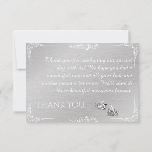 zilver & wit gepersonaliseerde bruiloft bedankkaart (Achterkant)