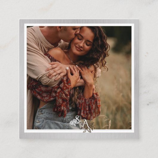 zilver & wit gepersonaliseerde bruiloft informatiekaartje (Achterkant)