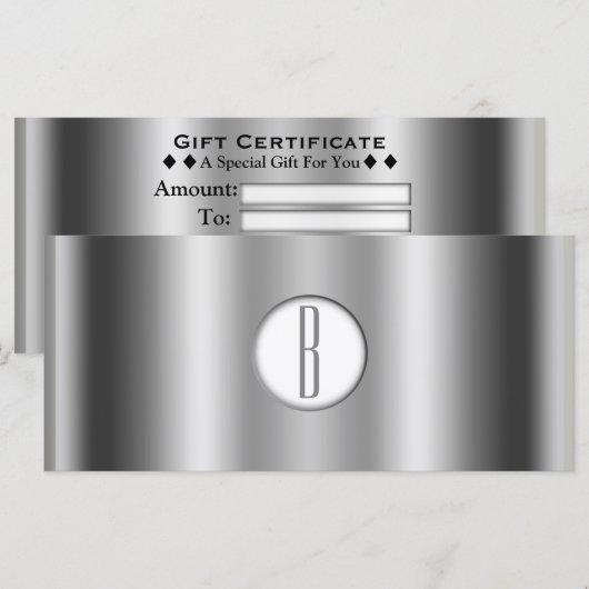 Zilver Wit Glanzend Monogram Cadeaubon (Voorkant / Achterkant)