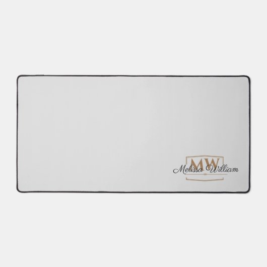 Zilver Wit Goud Monogram Naam Script Bureaumat (Voorkant)