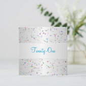 Zilver Wit Kleur Confetti 21e Verjaardag Kaart (Staand voorkant)