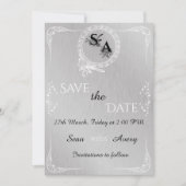  zilver & wit siergrens bruiloft aankondiging (Voorkant)