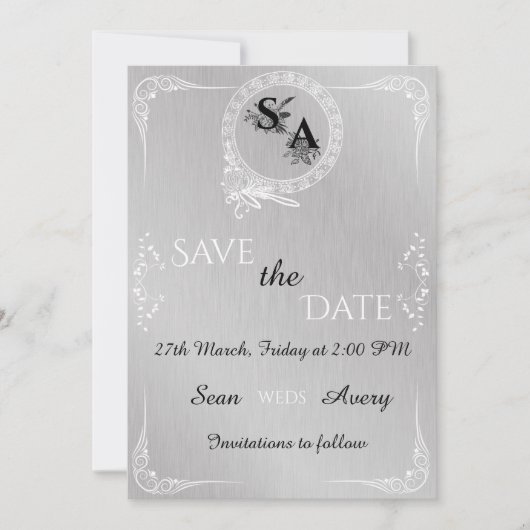  zilver & wit siergrens bruiloft aankondiging (Voorkant)