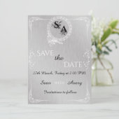  zilver & wit siergrens bruiloft aankondiging (Staand voorkant)