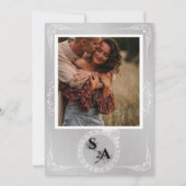  zilver & wit siergrens bruiloft aankondiging (Achterkant)